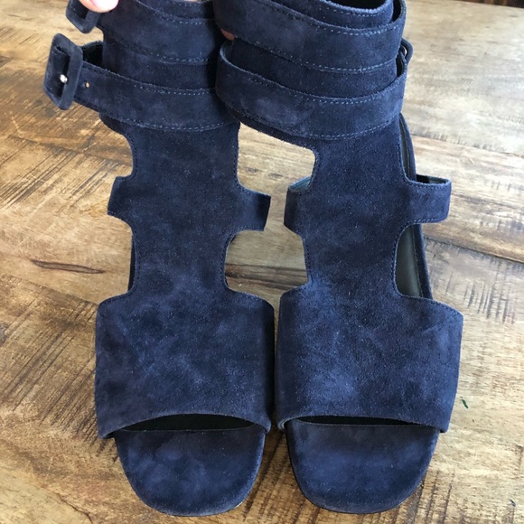 Rag & Bone Madison Heels Italian Calf Blue Suede 9 - Picture 1 of 7